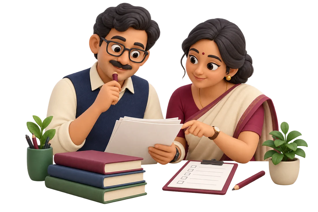 Two teachers reviewing assessment papers together